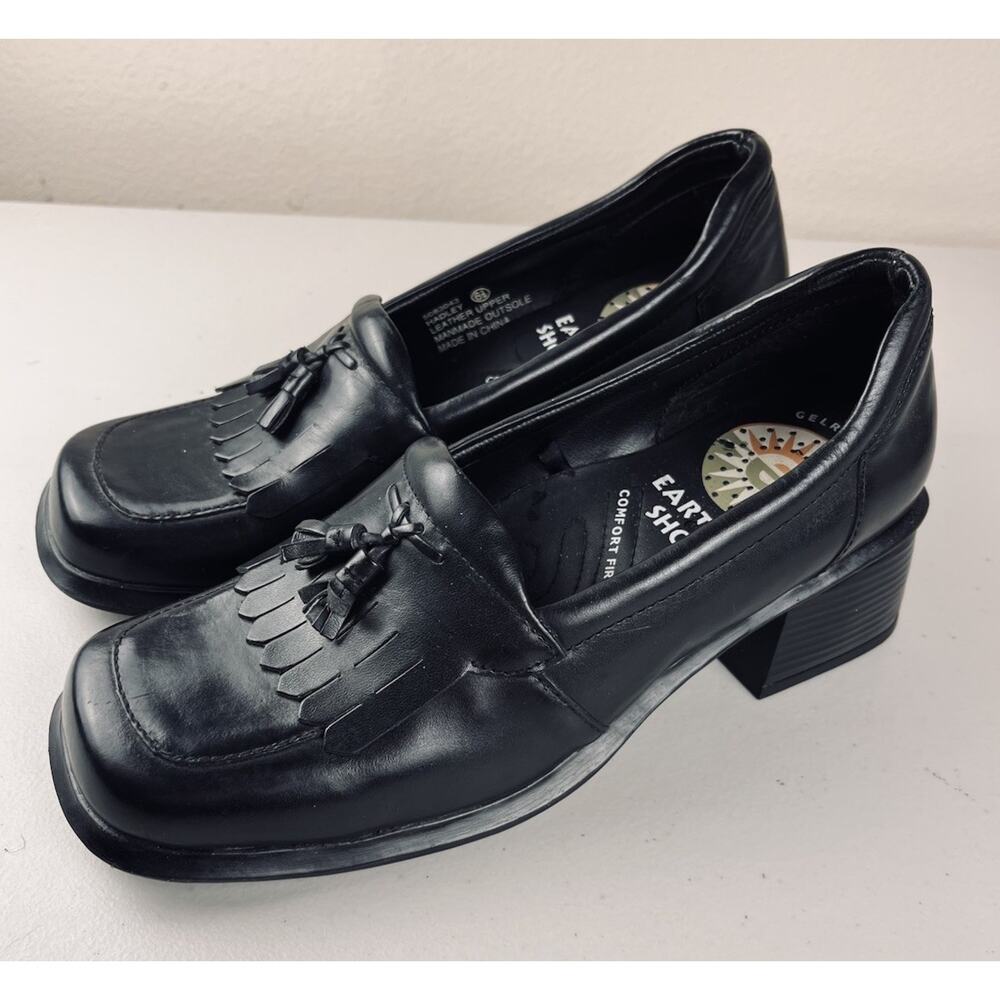 Earth Shoe Gelron 2000 Black Leather Tassel Loafers Comfort First Womens 6.5 - Picture 1 of 7
